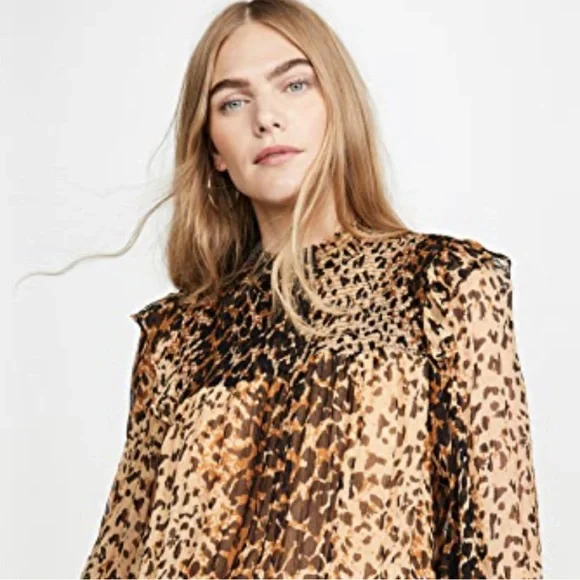 NWOT Free People Roma Blouse with lace tie back closure animal leopard print - Picture 5 of 11